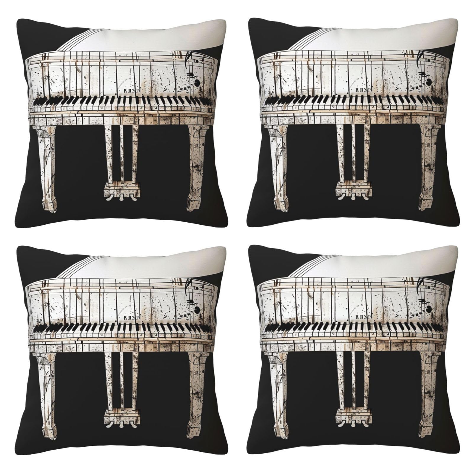 Piano Throw Pillow Cases 4 Pack Square Pillowcases Super Soft Pillow Protectors With Zipper for Couch Livingroom Sofa Bed Office Car,45x45 CM