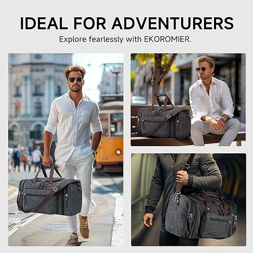 Miniatura 3 de Bolsa de lona expandible para hombres de viaje, bolsa de viaje para el fin de semana, bolsa de viaje para hombre, bolsa de lona para gimnasio