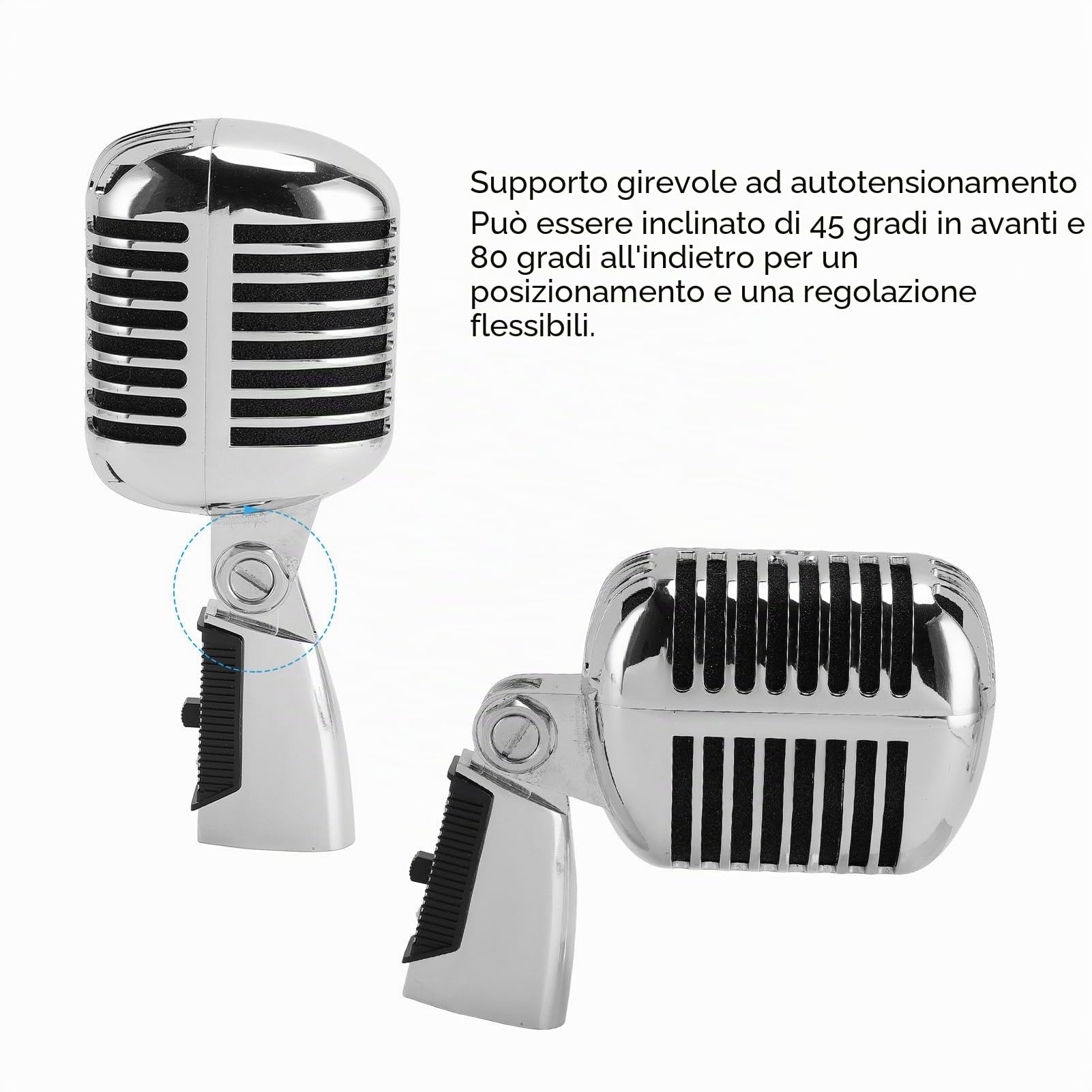 SENECESLI Microfono Vintage, Microfono per Voce Dinamico retrò con Rack Rotante Autotensionante, Microfono Dinamico Classico in Lega di Zinco per Studio Teatrale KTV (SILVER)