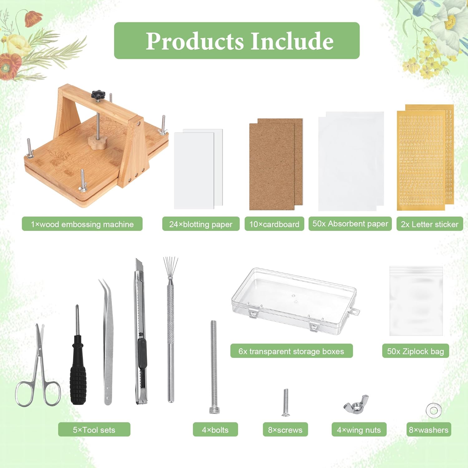 MLLNFUE Large Wooden Flower Press Kit, 11" x 8" Multi-Layer Plant Press for Dried Flowers, DIY Botanical Art and Craft Tool