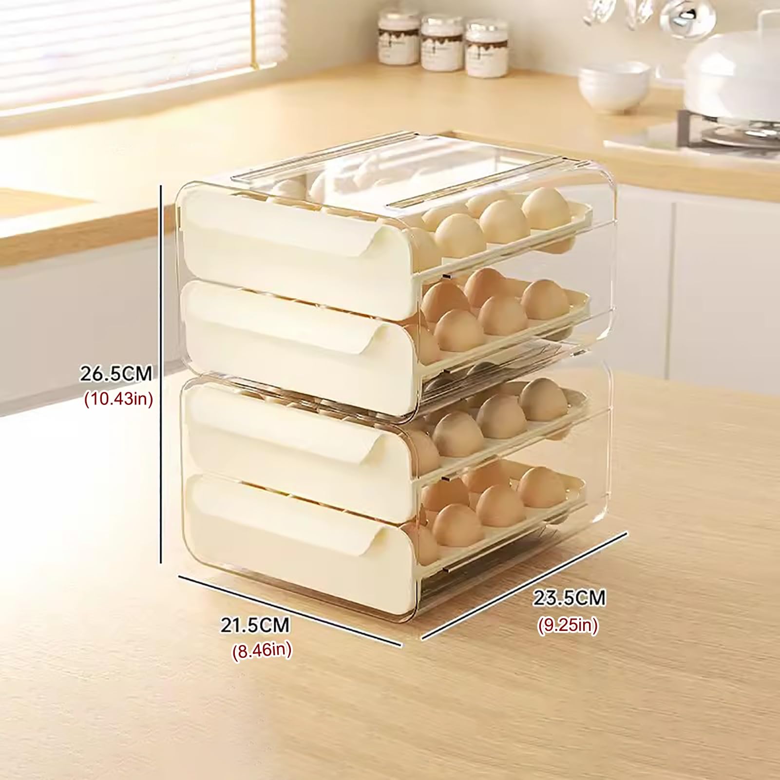 Contenedor for guardar huevos con cajones, capacidad for 32/64 huevos, organizador apilable for huevos, dispensador de huevos(Green,23.5x21.5x26.5cm)