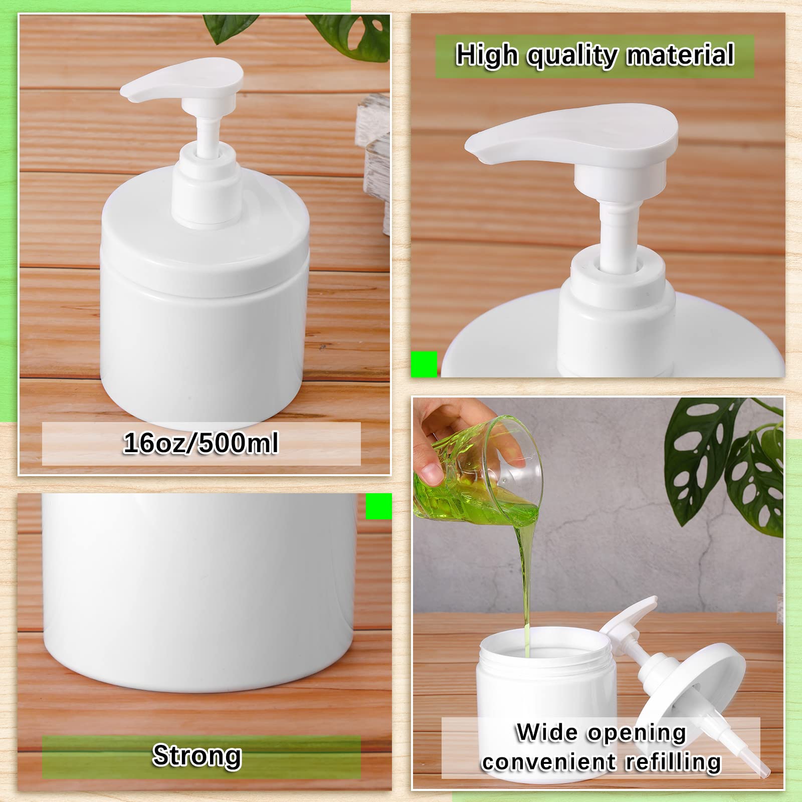 Plastikowe butelki z pompką, dozownik 500 ml, dozownik szamponu i odżywki, do wielokrotnego napełniania, pusty dozownik balsamu z pompką, do podróży, pod prysznic, mydło eteryczne (białe)