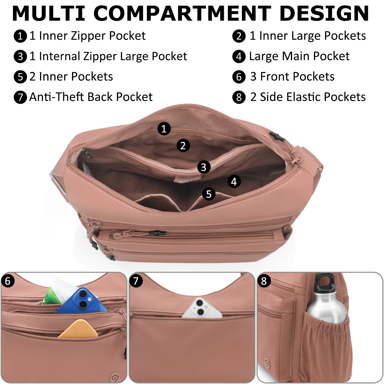 REETEE Borsa Tracolla Donna Nylon Borsetta Tracolla Donna Impermeabile Borsa a Spalla Multitasche Crossbody Bag per Lavorare Shopping Festa
