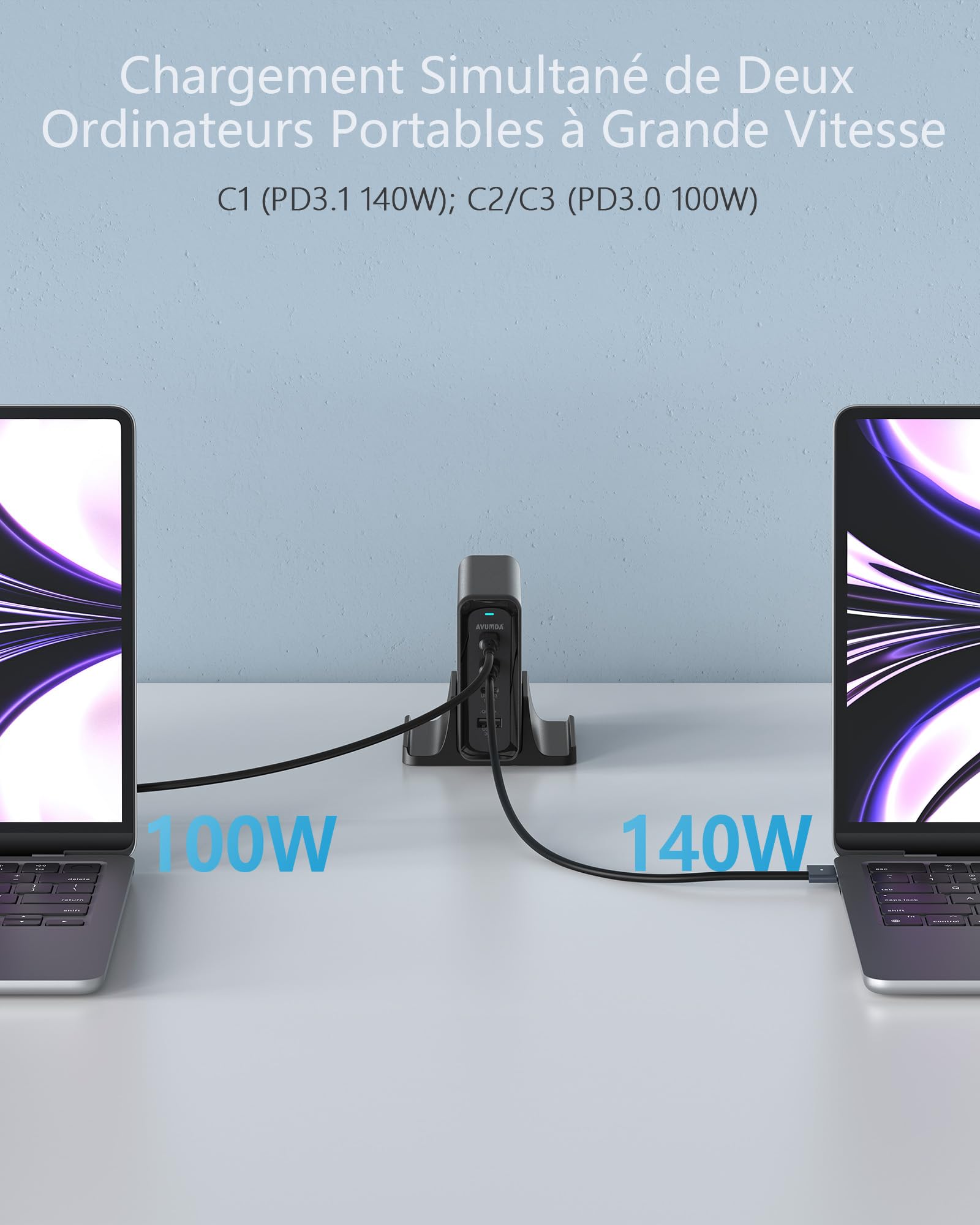 240W Chargeur USB C GaN PD3.1 140W PD3.0 100W 4 Ports Station de Charge Rapide Compatible avec MacBook Pro 16" Air iPad iPhone14 13 Samsung Galaxy Dell Switch