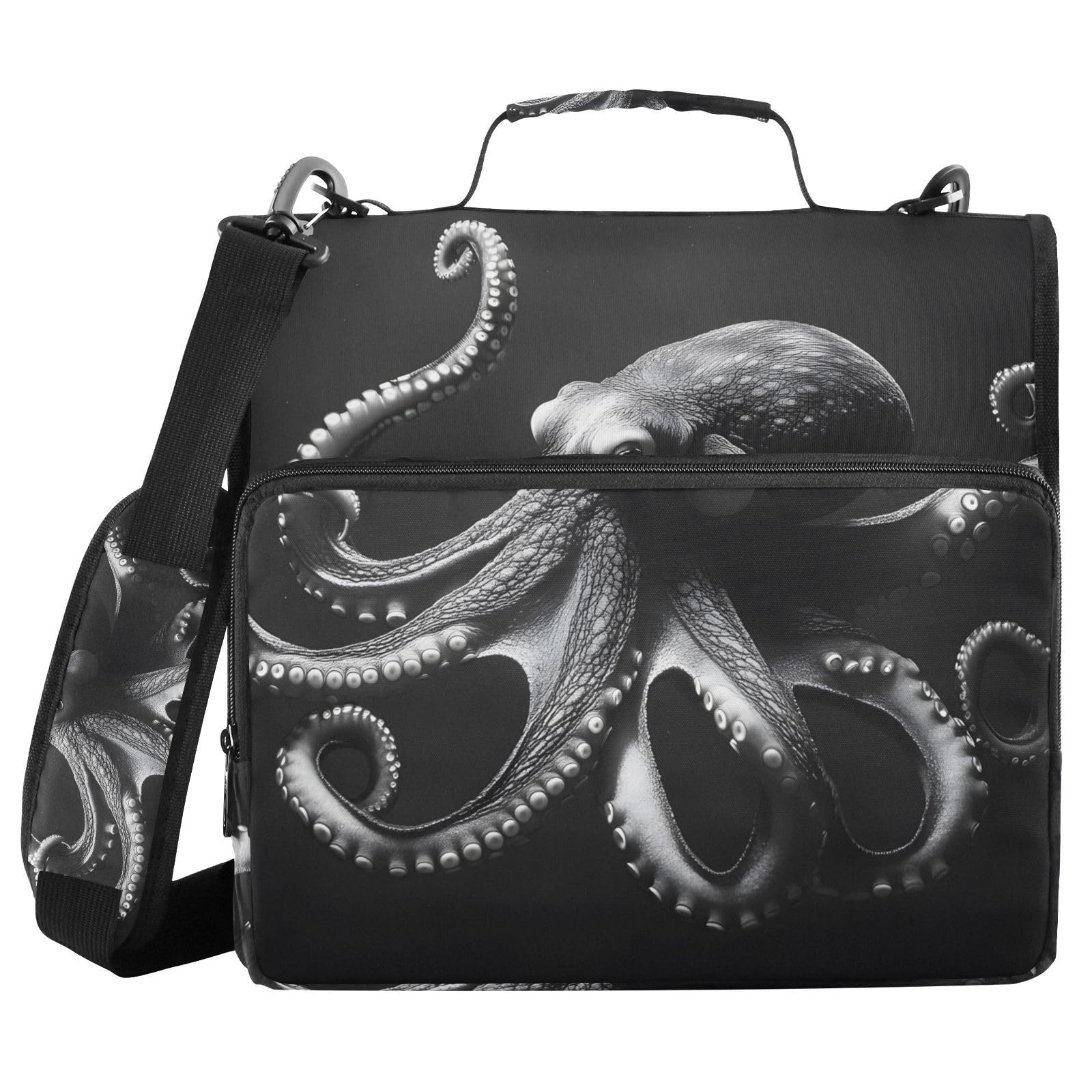 3 Ring Zipper Binder with Shoulder Strap Octopus 1.5 inch Binders Keeper Large Capacity Multi Pockets for School Office Supplies