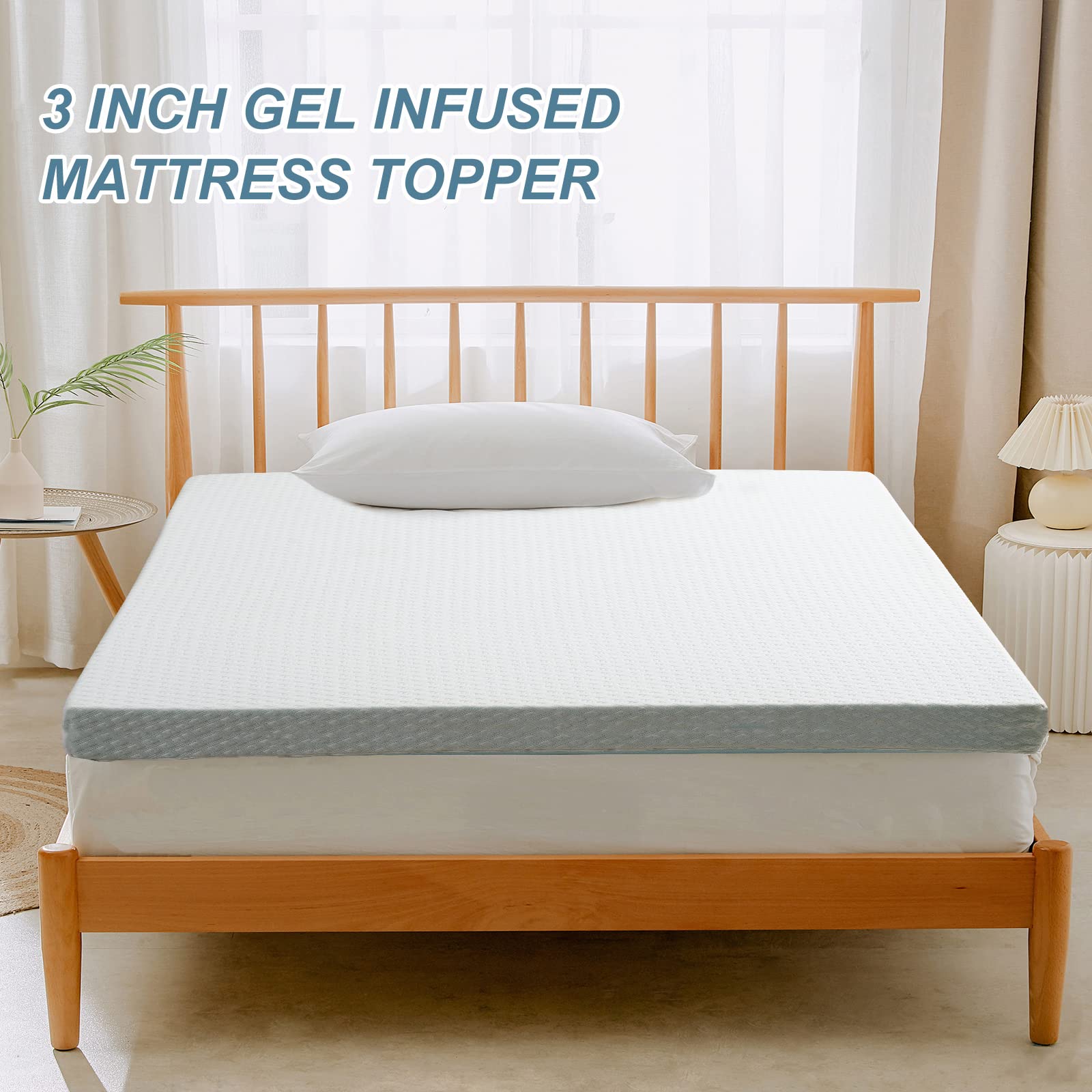 Short Queen Mattress Topper (RV Queen), Homhougo Inch Green