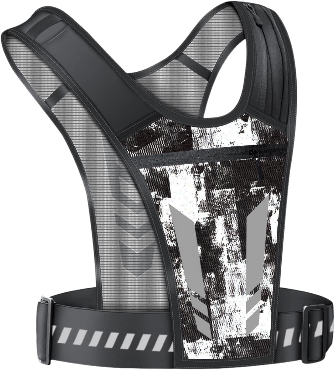 Running Vest with Reflective Strips Chest Bag Chest Phone Holder for Workout Black White|Sporting Goods|Fitness Running & Yoga|Clothing & Accessories|Safety & Reflective Gear