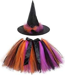 Hedmy Womens Halloween Vampire Fancy Dress Up Witch Costume Rainbow Tutu Skirt with Witch Hat Set Type C One Size