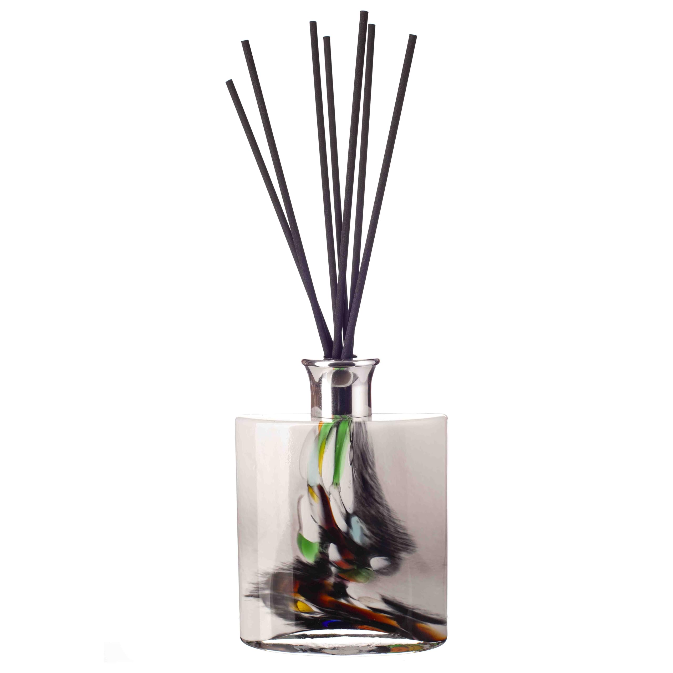Amelia Art Glass Grey Reed Diffuser Large Ellipse Cylinder In And Multicoloured