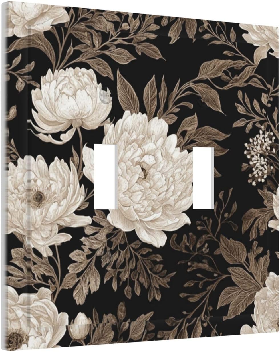 Decorative Light Switch Plate Covers Rustic White Peony Flower Floral Leaf 2 Gang Light Switch Cover Plate Unique Double Toggle Wall Plate Outlet Covers Faceplate for Bedroom Home Decor image 2