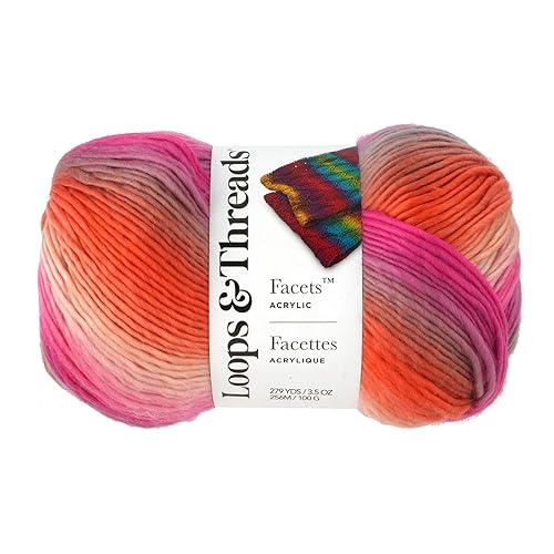 Loops & Threads Lollipop Facets Yarn - Medium Weight Yarn for Knitting, Crochet, Weaving, Arts & Crafts, 15 Pack - Lollipop