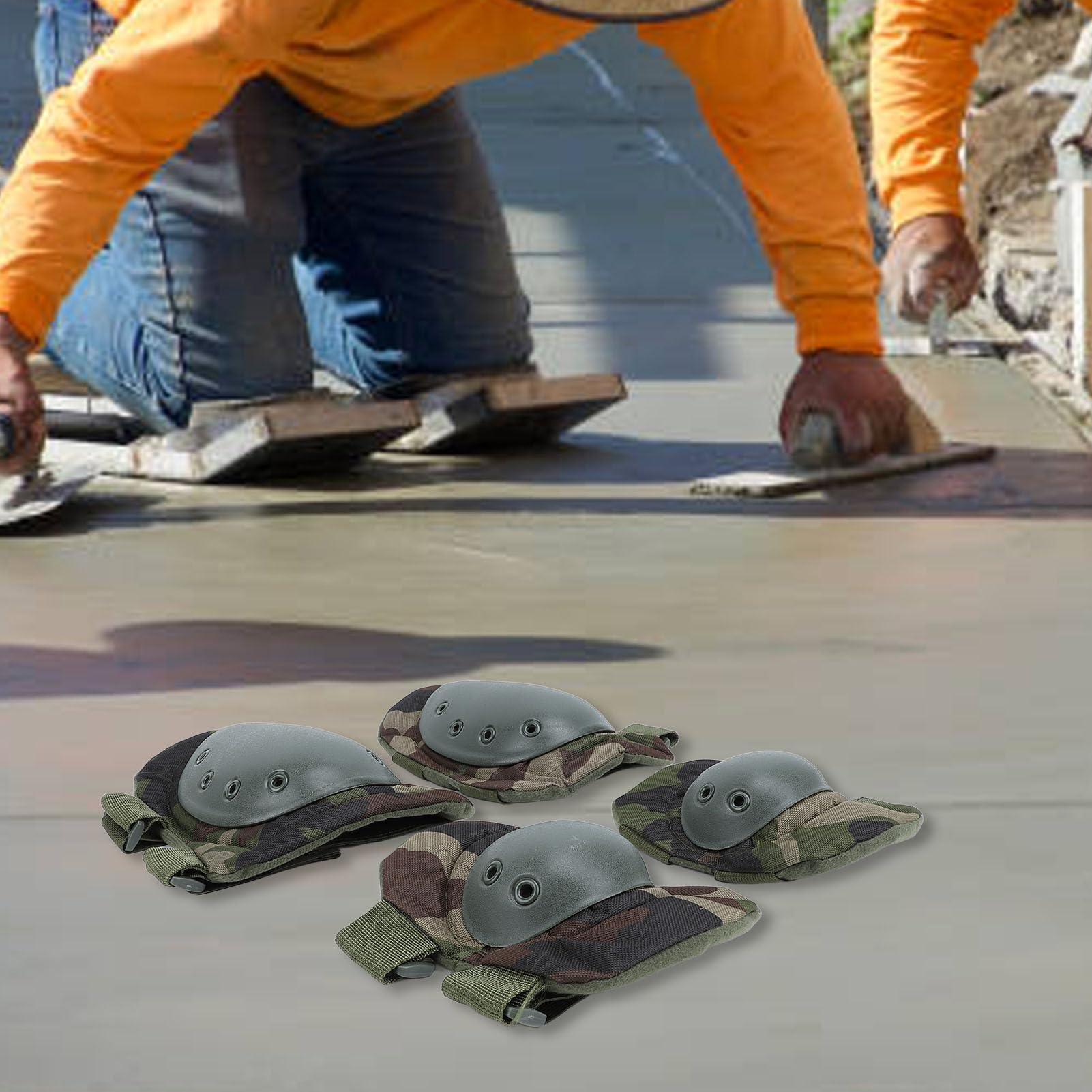 Sunicon 4PCS Set Knee and Elbow Protective Pad Green Color Knee Sleeves Elbow Protector Strap Set for Engineering Maintenance