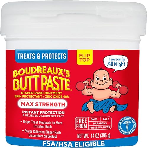 Boudreauxs Butt Paste Crema para dermatitis de pañales de máxima resistencia ungüento para bebé tarro abatible de 14 onzas