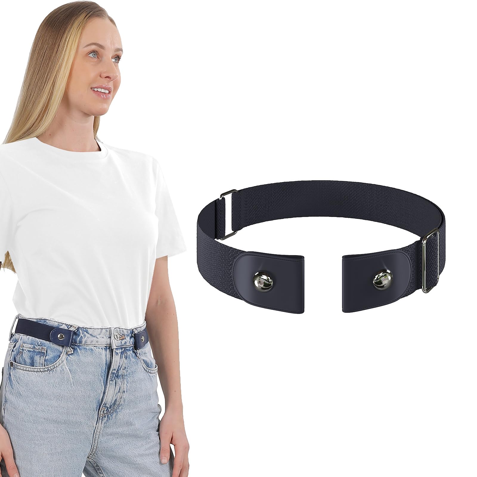 No Buckle Elastic Belt Stretch Invisible Belt for Jeans Unisex 1 Pack
