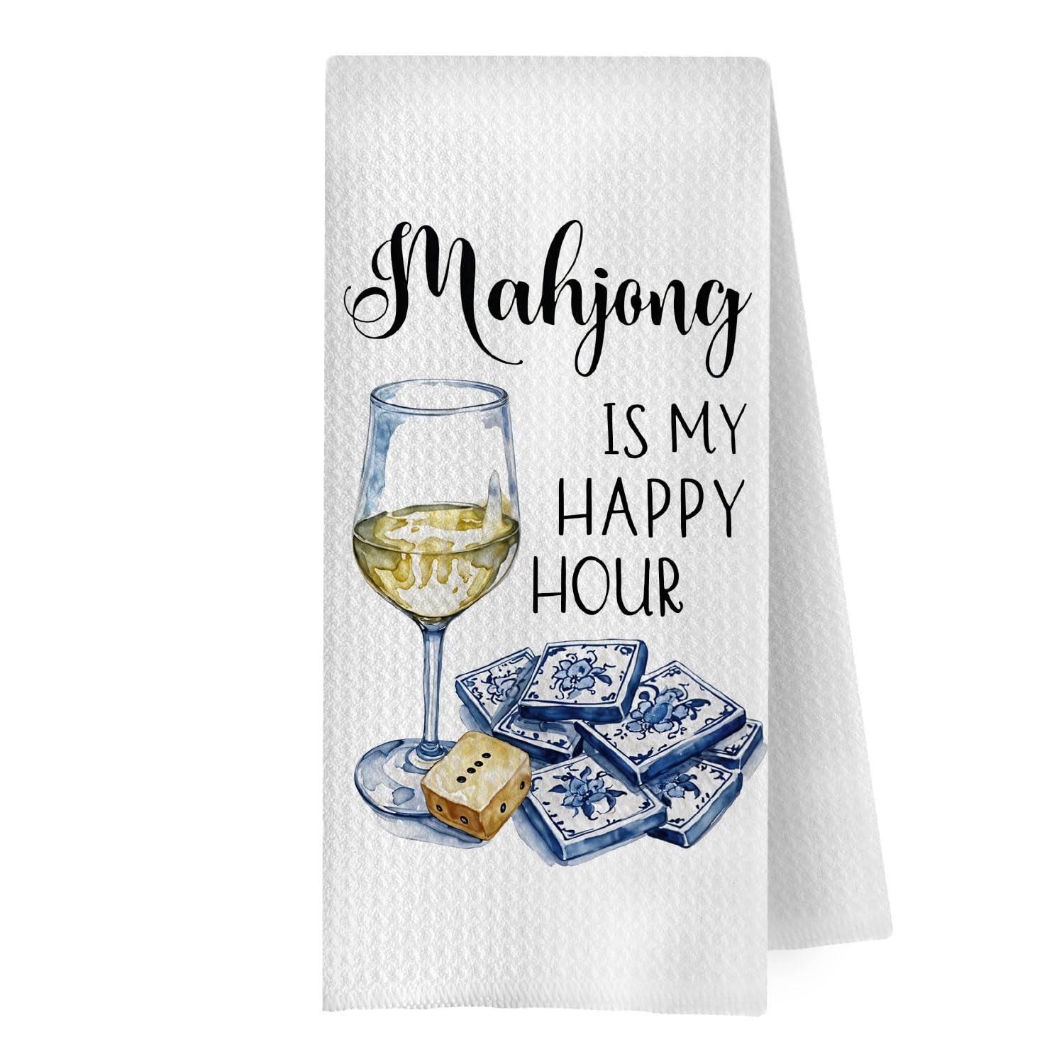 Mahjong Gifts Kitchen Decor - Mah Jong Wine Decorative Waffle Weave Dish Towels for Kitchen, Mah Jong Tea Hand Towels, Wine Gifts for Women, 16x24 Inch