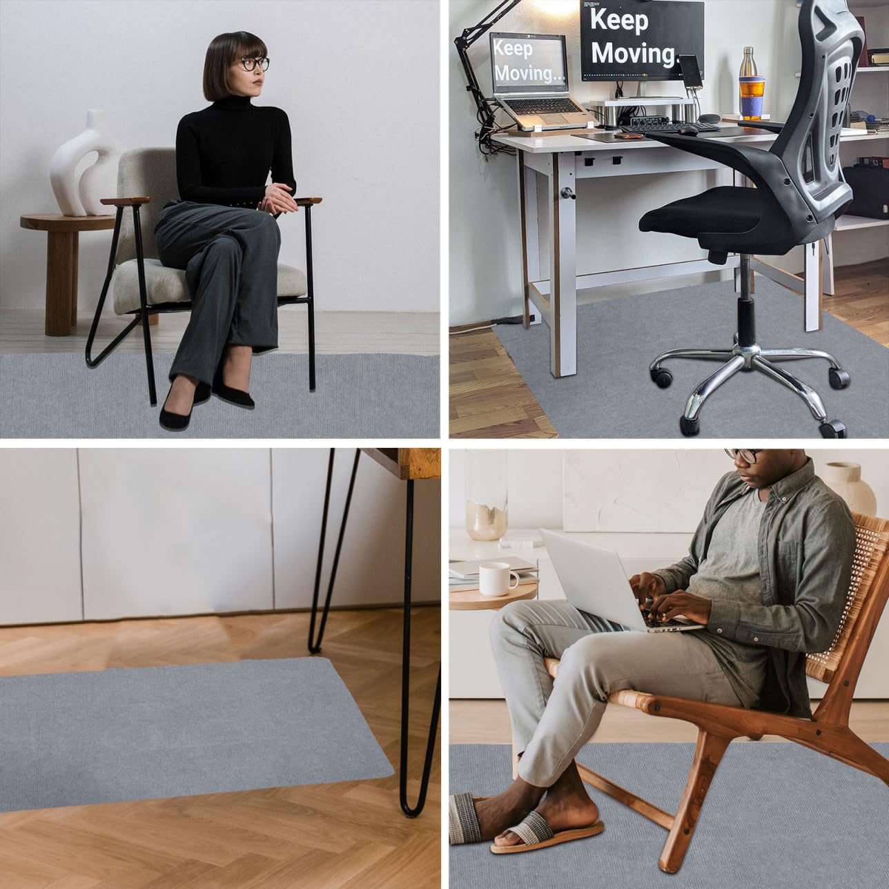 PACKOVE rutschfeste Bürostuhlmatte 90x120cm aus Polyester Selbstklebende Bodenschutzmatte für Hartböden Schreibtischunterlage für Büro und Gaming