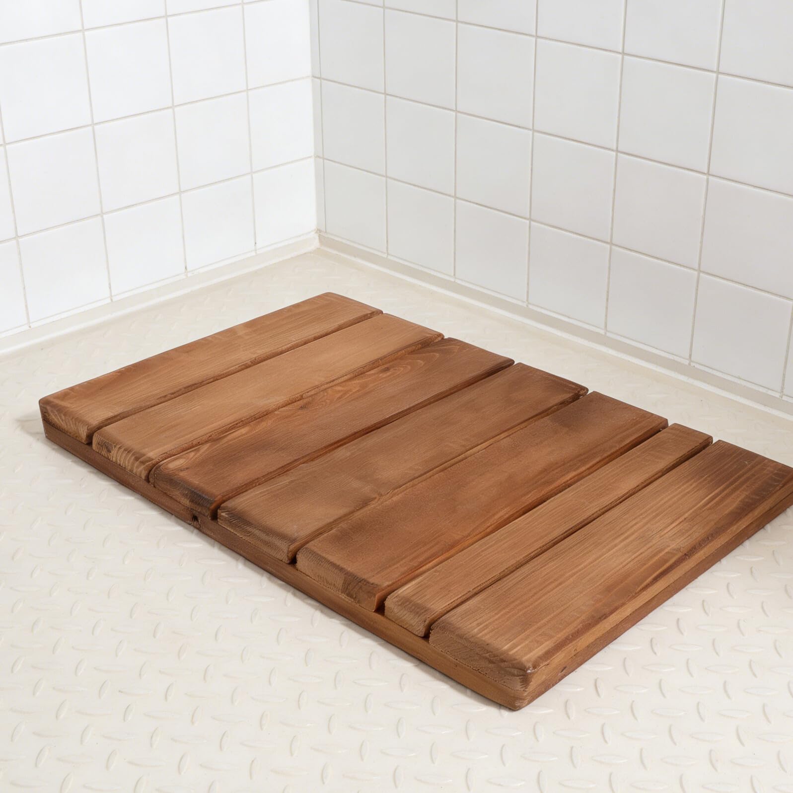 WOONEKY Alfombrilla Antideslizante de Madera Maciza para Baño, Alfombra de Ducha Interior 30x50 Cm, Tapete de Secado Resistente y Grueso Adecuado para SPA y Ducha