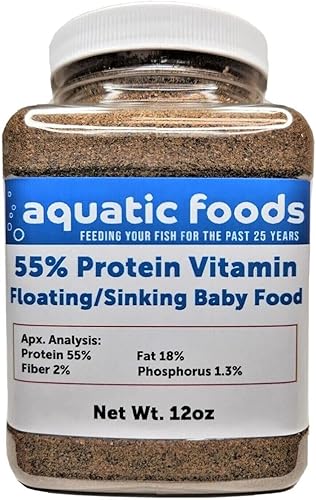 Aquatic Foods Inc. 55% Proteína Rica en Vitaminas FlotanteHundido Fry & Community Tropical Fish Food.12oz Pequeño Tarro