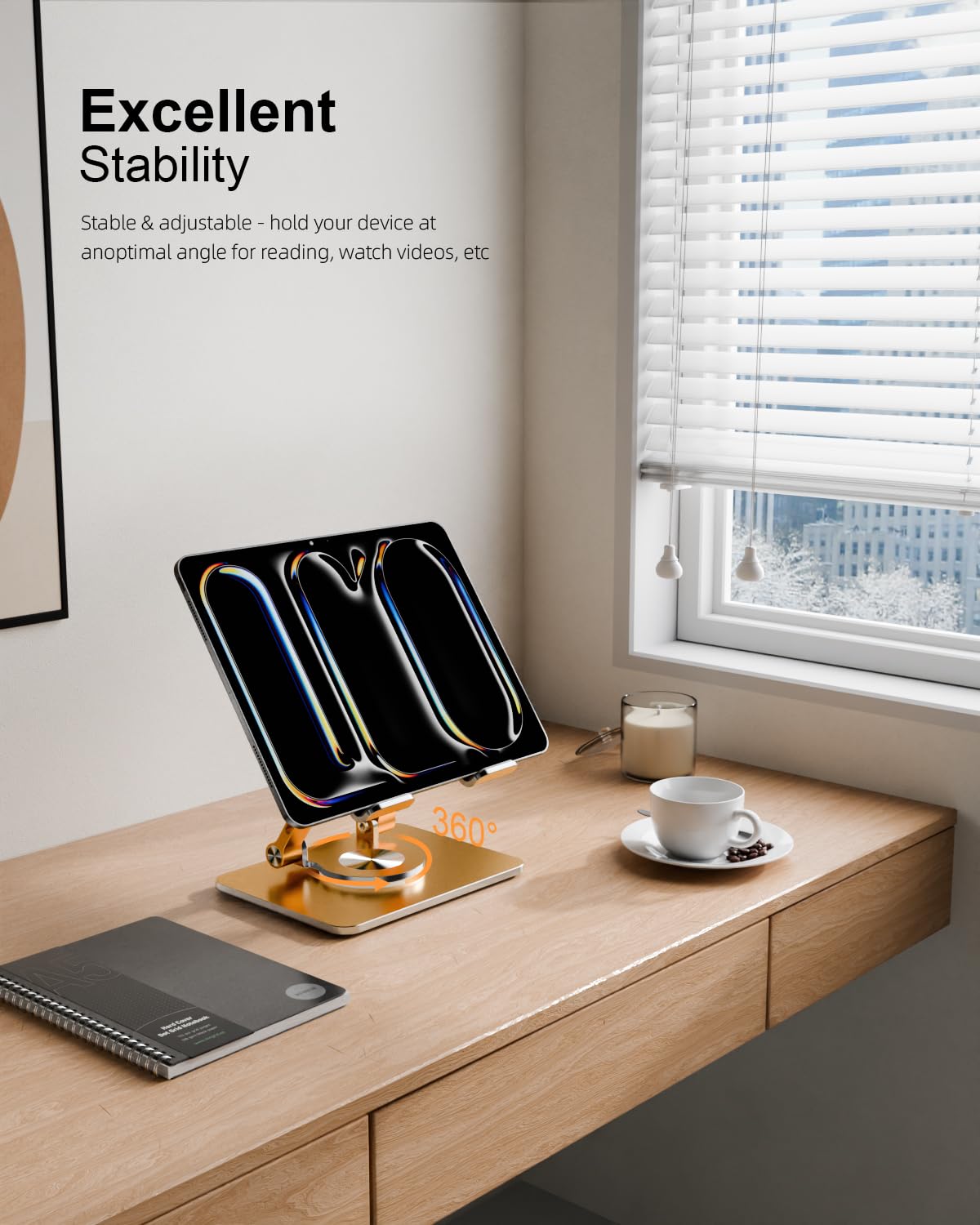 Orlian Soporte para tablet con base giratoria de 360° gruesa, soporte de aluminio ajustable de doble varilla para todos los iPad de 5.8 a 12.9 pulgadas, iPad, Samsung, tablet, Kindle E-Reader y más