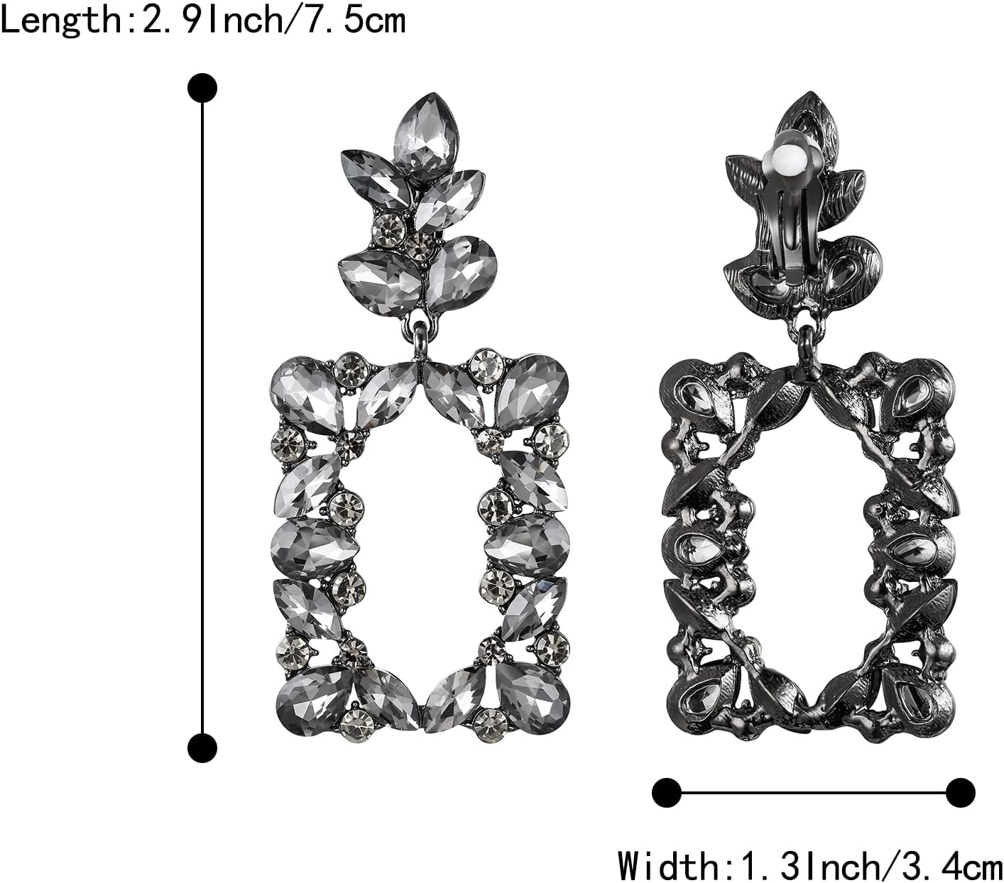 BriLove Clip-on Dangle Earring Earrings Art Deco Sparkly Rhinestone Marquise Teardrop Rectangle Geometric Statement for Women - Image 3