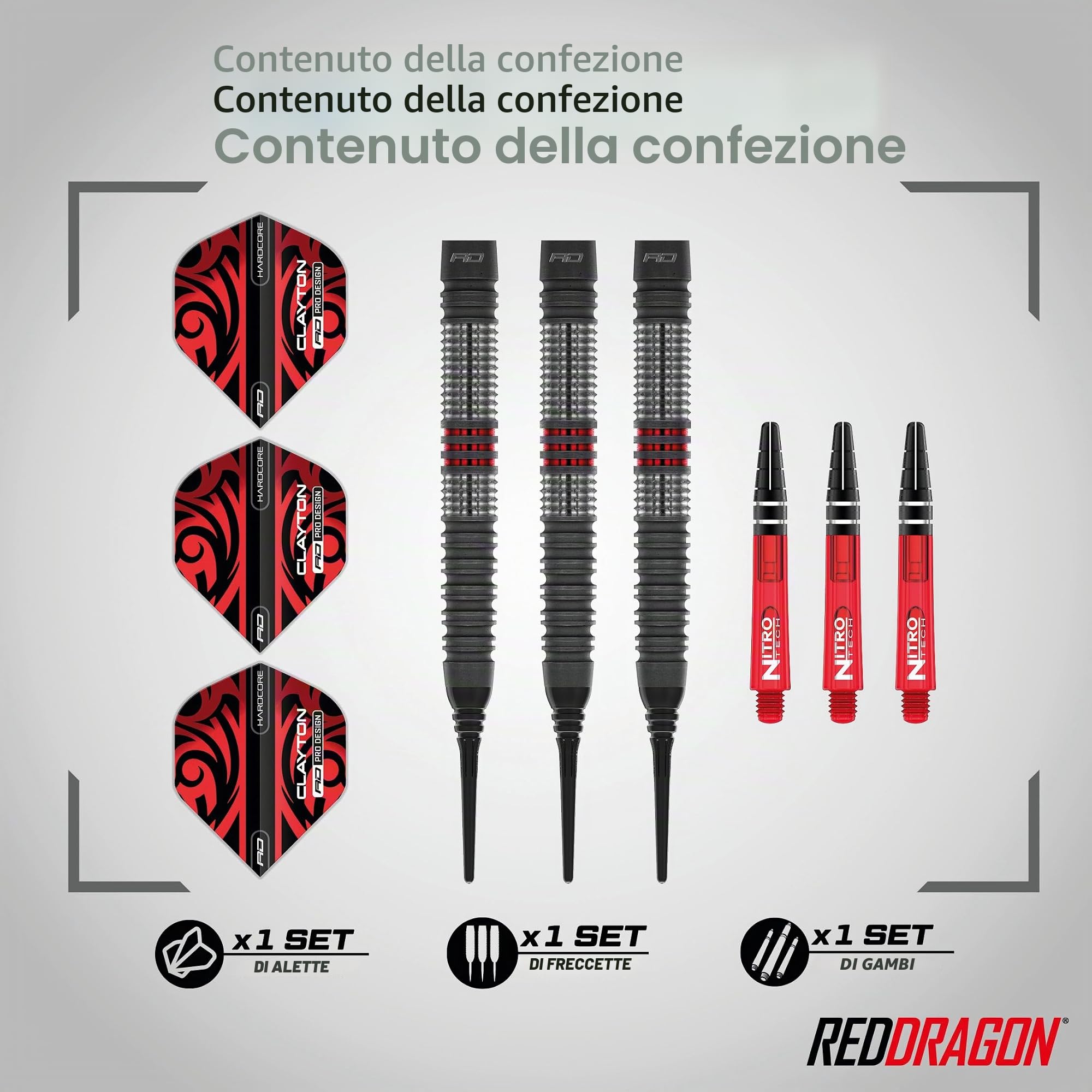 RED DRAGON Darts – Giocatore Professionista - Jonny Clayton Hiraeth Serie - 90% Tungsteno Punta in Acciaio Set di Freccette con voli e aste per Freccette - Disponibile in Punta Morbida e Acciaio