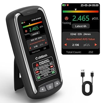 LifeBasis Radon Detector for Home, Fast 6H First Result, Rechargeable