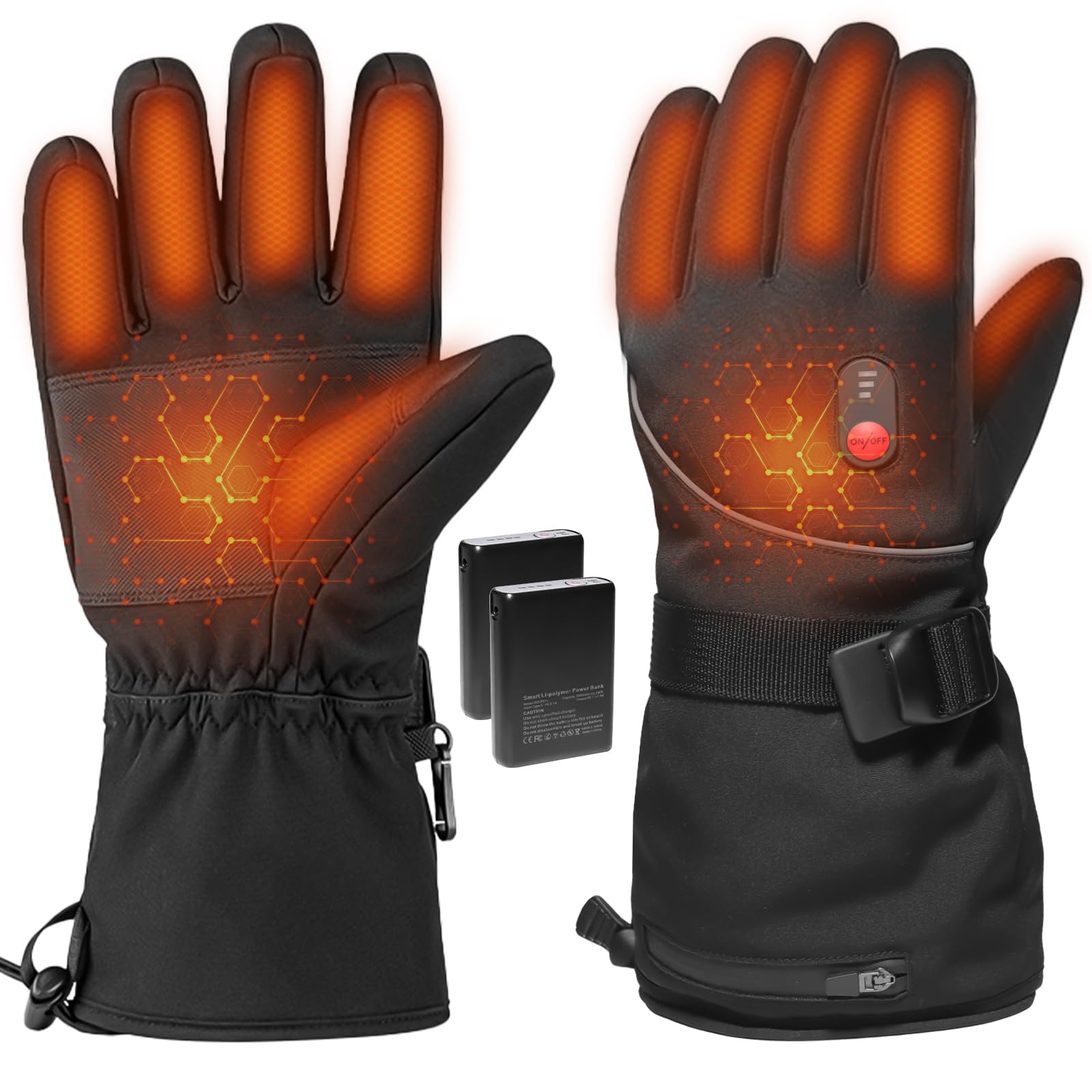 Beheizbare Handschuhe, 5000mAh Akku USB Wiederaufladbare Heizhandschuhe für Damen und Herren, 3 Heizstufen, wasserdichte Motorradhandschuhe zum Skifahren, Radfahren und Wandern