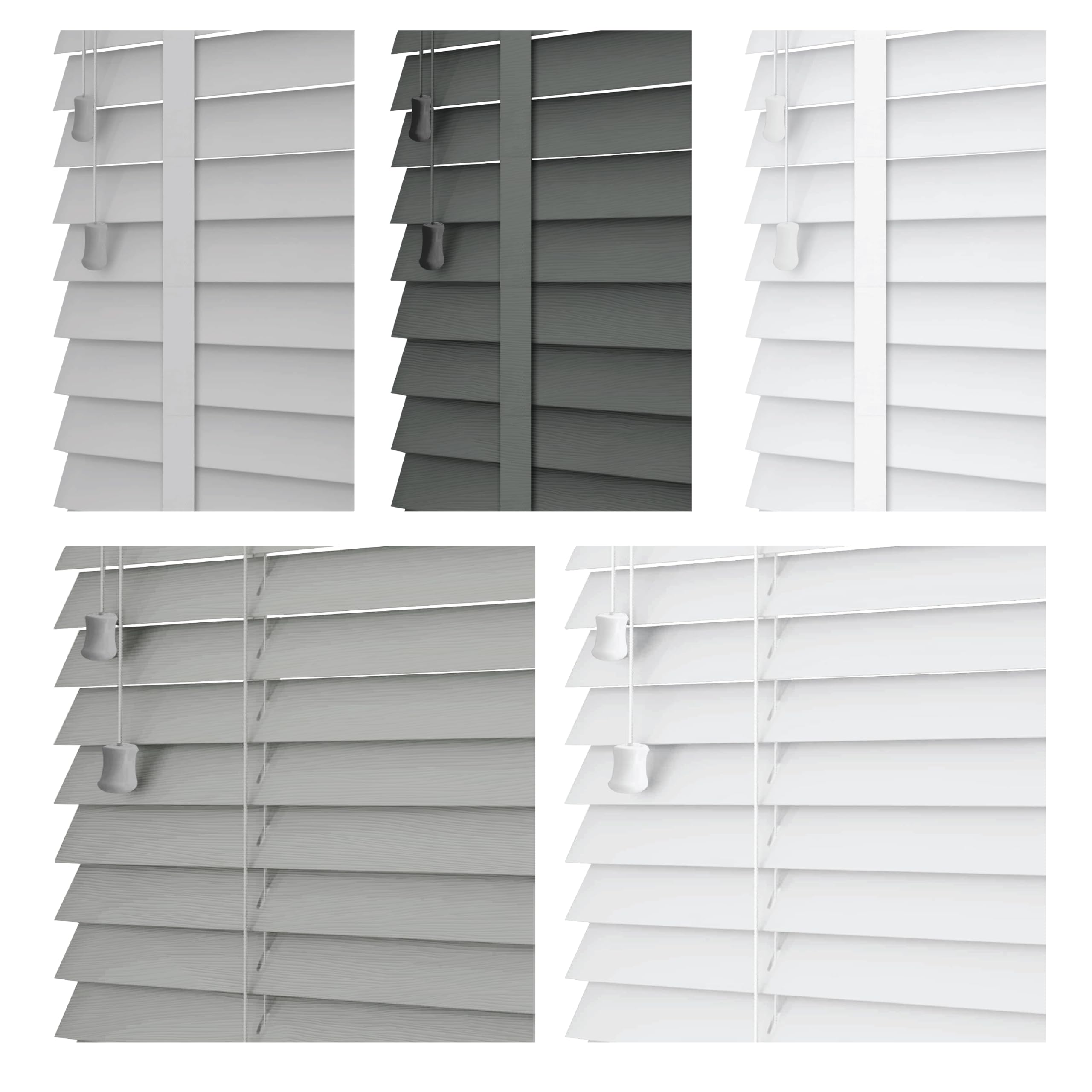 Funky Gadgets Custom Made to Measure Faux Wood Tape Blinds window Venetian Blinds 50mm Horizontal Embossed Slats Charcoal Tape window blinds Child Safe for Home Office (Dark Grey, W165cmxL150cm)