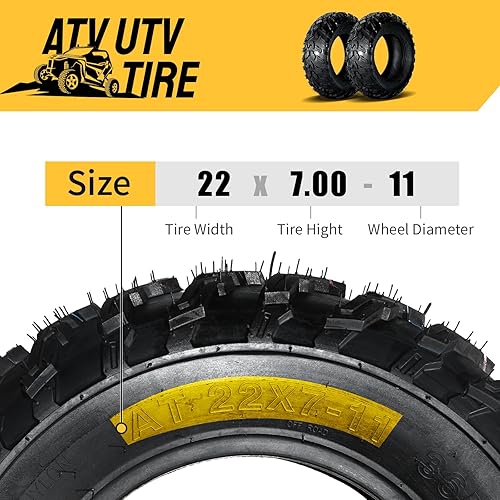 Miniatura 6 de Juego de 2 neumáticos de lodo ATV 22x7-11 22X7X11 6PR 0.787 in Deep Tread Fit para Honda Recon 250 Suzuki Ozark 250 (1 par)