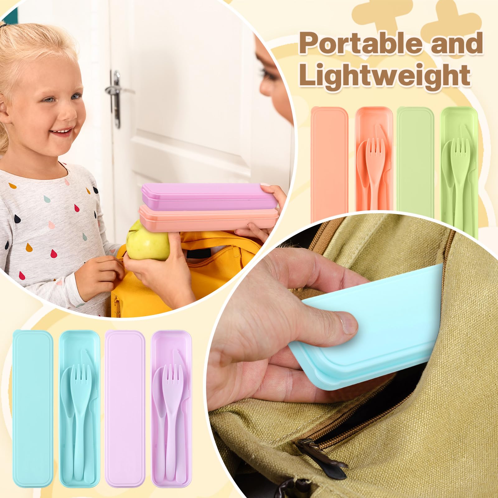 Jinei Reusable Travel Utensils Set Wheat Straw with Case,Macaron Color — Amazon image 4