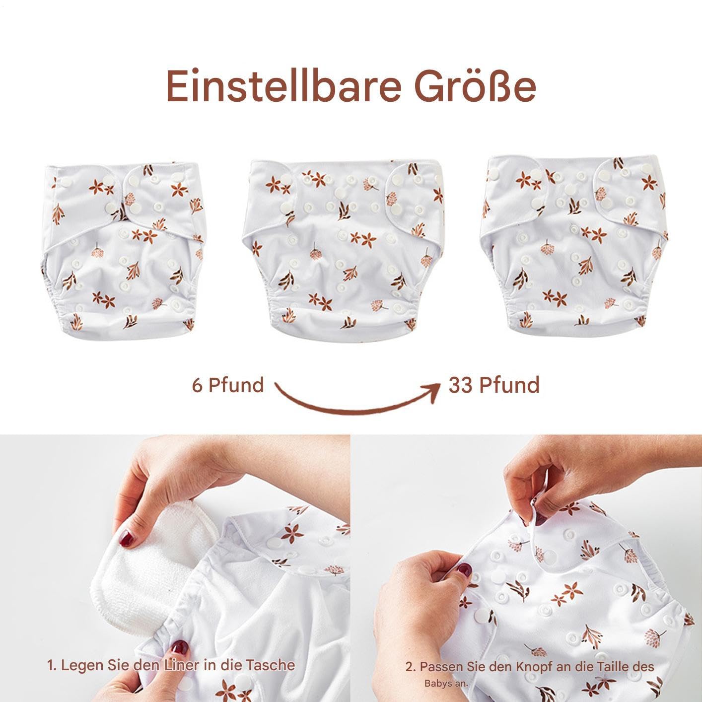 Pañales de tela - Pañales de tela ajustables reutilizables, insertos cubiertas de pañal de tela, 4 revestimientos absorbentes y transpirables, impermeables