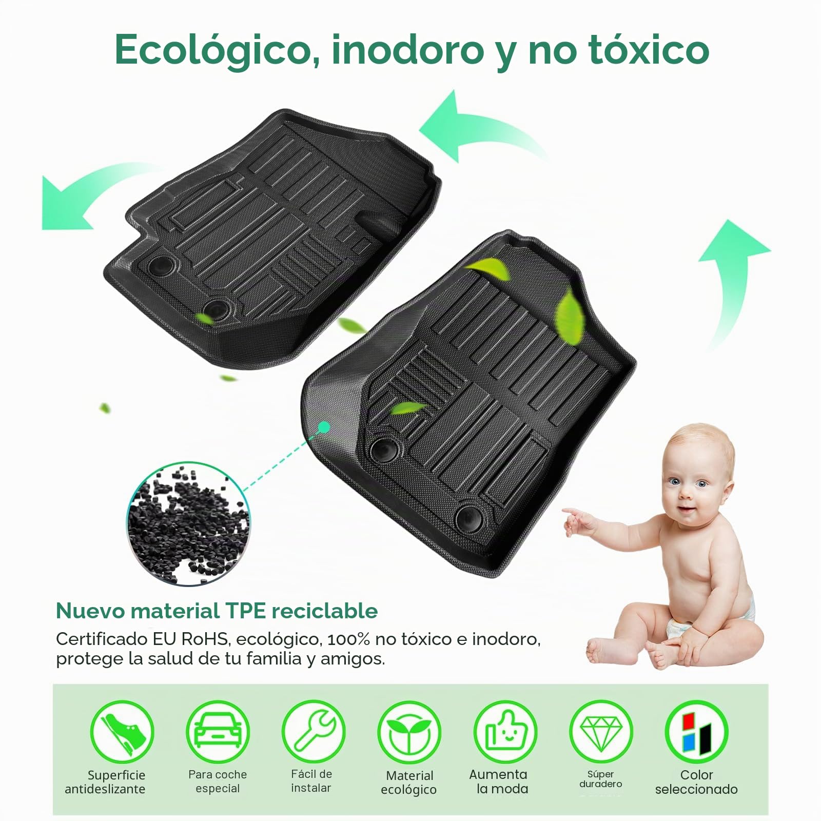GAFAT Nuevo Suzuki Jimny 2021-2024 2025 JB64/JB74 (Manual) Alfombrillas Delanteras, Jimny 2023 Alfombrillas de Goma TPE para Todo de Clima, Originale 3D Escaneo Borde Alto, Suzuki Jimny Accesorios