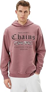KOTON mens Slogan Printed Long Sleeve Hoodie