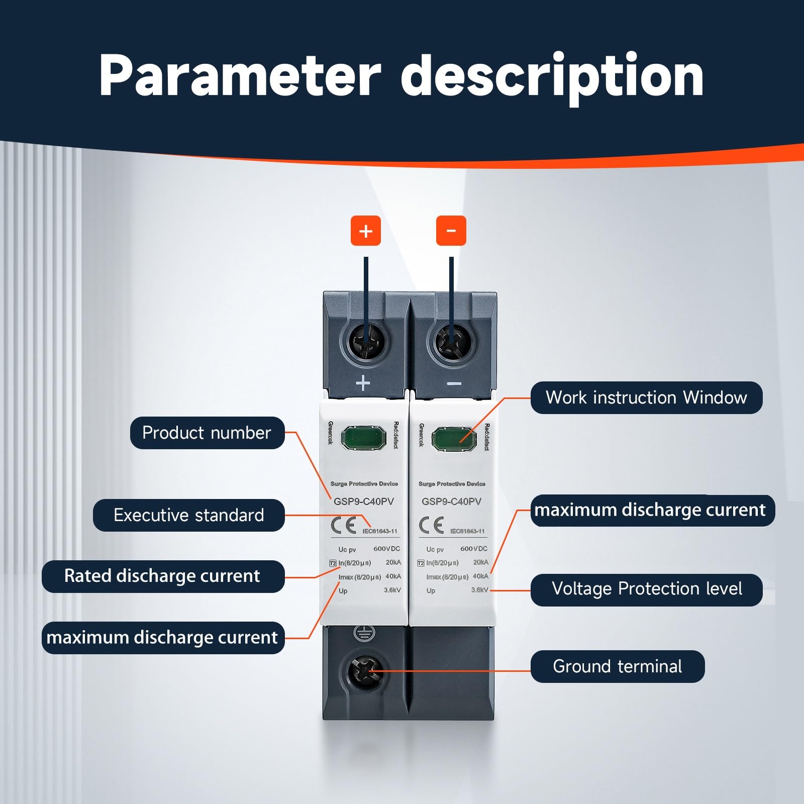 Scaricatore di Sovratensione GSP9-C40 2P 40kA 600VDC per Fotovoltaici e Bassa Tensione