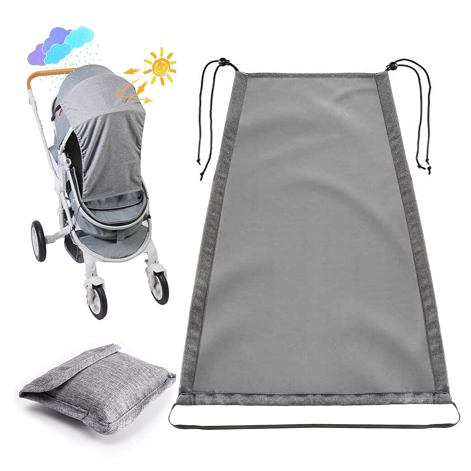 BIGTHREE Pram Sun Shade, Universal Stroller Sunshade Cover, Sun Shade for Buggy Pram Pushchair, Keep The Sun or Rain Away from Your Baby, Light Blocking UV Protection Sun Protection
