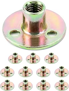 QWORK 3/8"-16 Iron Plate Nut, 12-Piece Set T-nut with Round Base Carbon Steel T-Nuts, Furniture Hardware Flange Insert Female Thread T-Nut