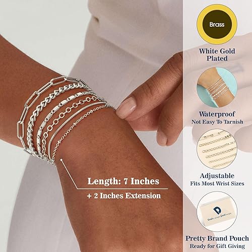 Vista 5 de doubgood - Pulseras de cuentas de oro para mujer, juego de pulseras apilables de oro para mujeres y hombres, pulsera de cuentas elásticas chapada
