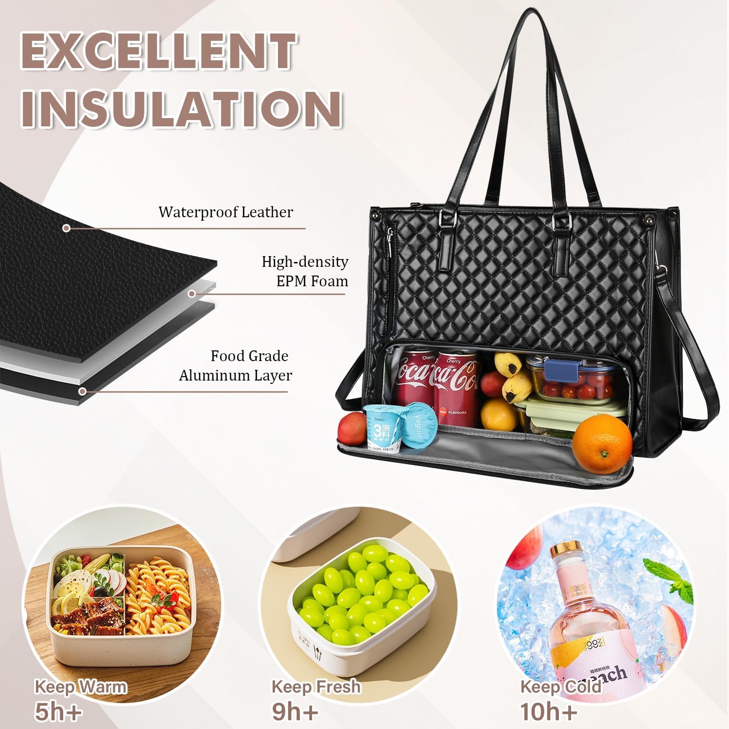 JAMBUVANTI Large Capacity 2-in-1 Insulated Lunch Tote Bag with Cooler Compartment – Large Capacity, Waterproof, Reusable Lunch Bag for Work, School, Picnic 2