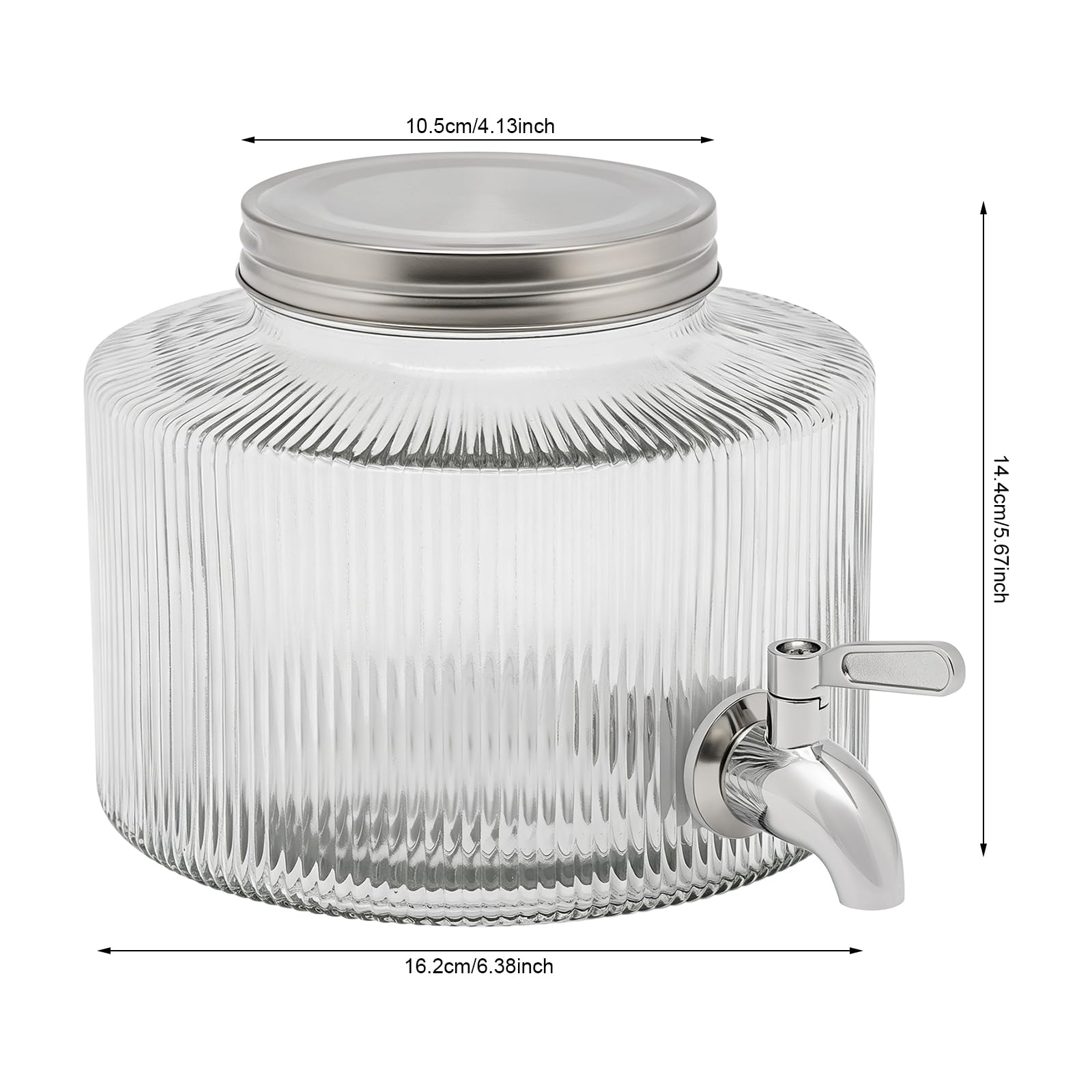 Dispenser di bevande in vetro da 2,5 l con rubinetto in acciaio inox, adatto per frigorifero, erogatore di acqua con rubinetto per limonata, tè freddo sangria, contenitore in vetro con coperchio