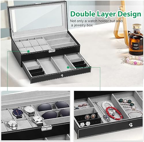 Vista 3 de TomCare Caja de reloj mejorada para reloj organizador de joyas caja de exhibición de joyas cajón de gafas de sol organizador de almacenamiento