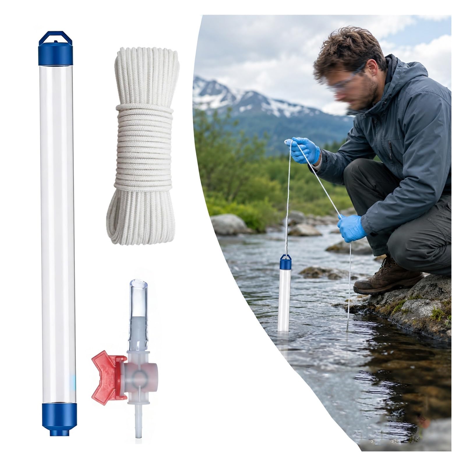 MZZKFC Reusable PVC Water Sampler Kit with Control Valve, 250 500 1000ml Groundwater Well Lake Water Sampling Tube for Environmental Monitoring Experiment(250ML(93.2cm/36.7 in))