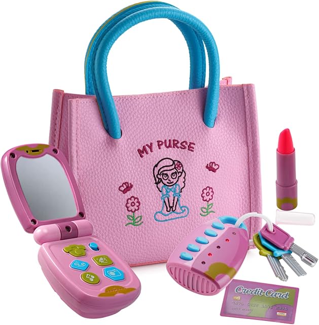 Dress Up America Pretend Play Princess Set for Girls with Handbag, Flip Phone, Light Up Remote with Keys, Play Lipstick & Kids Credit Card, small