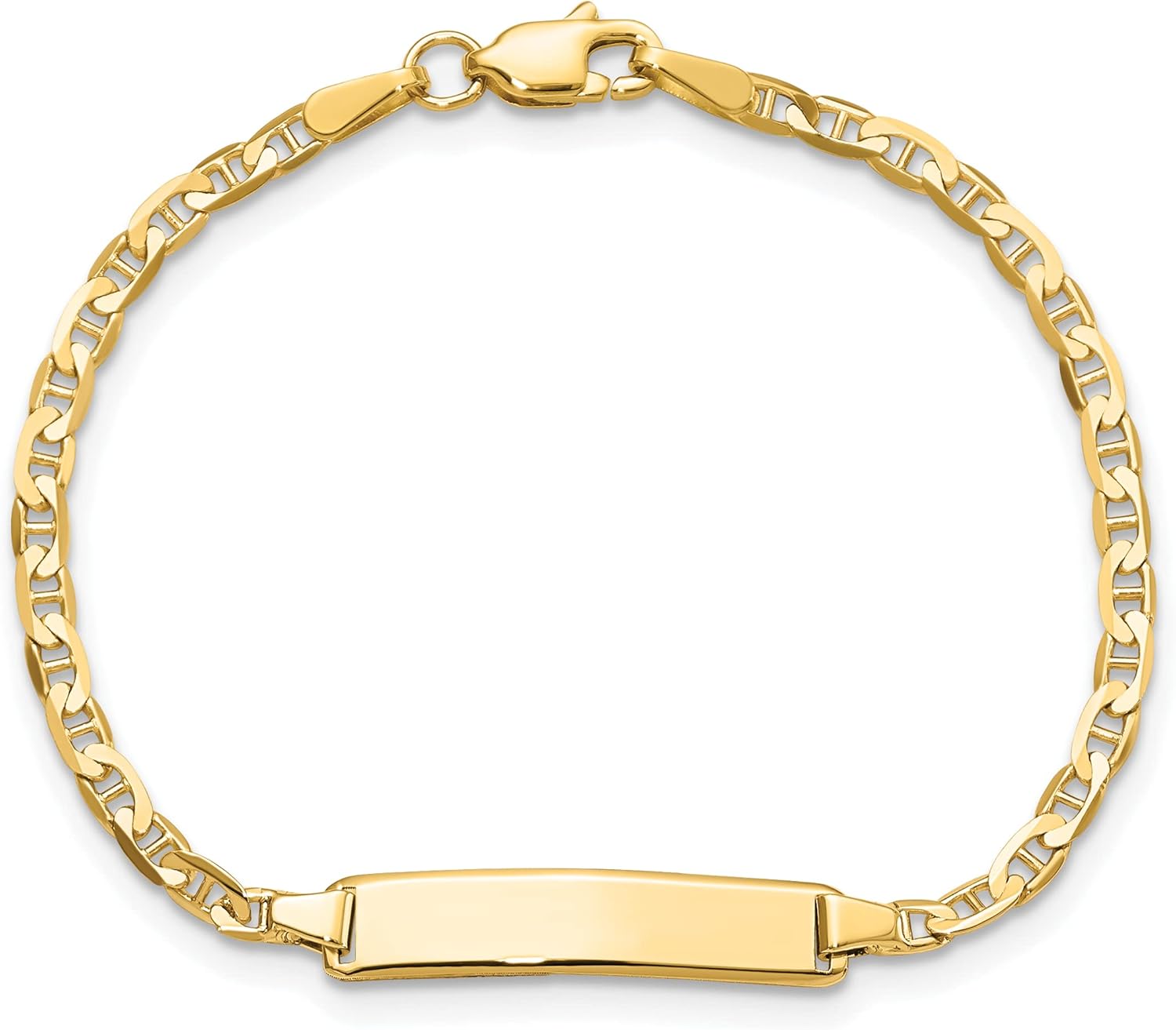 10K Solid Yellow Gold Anchor Mariner Link Name Bar Identification ID Bracelet 6 inch