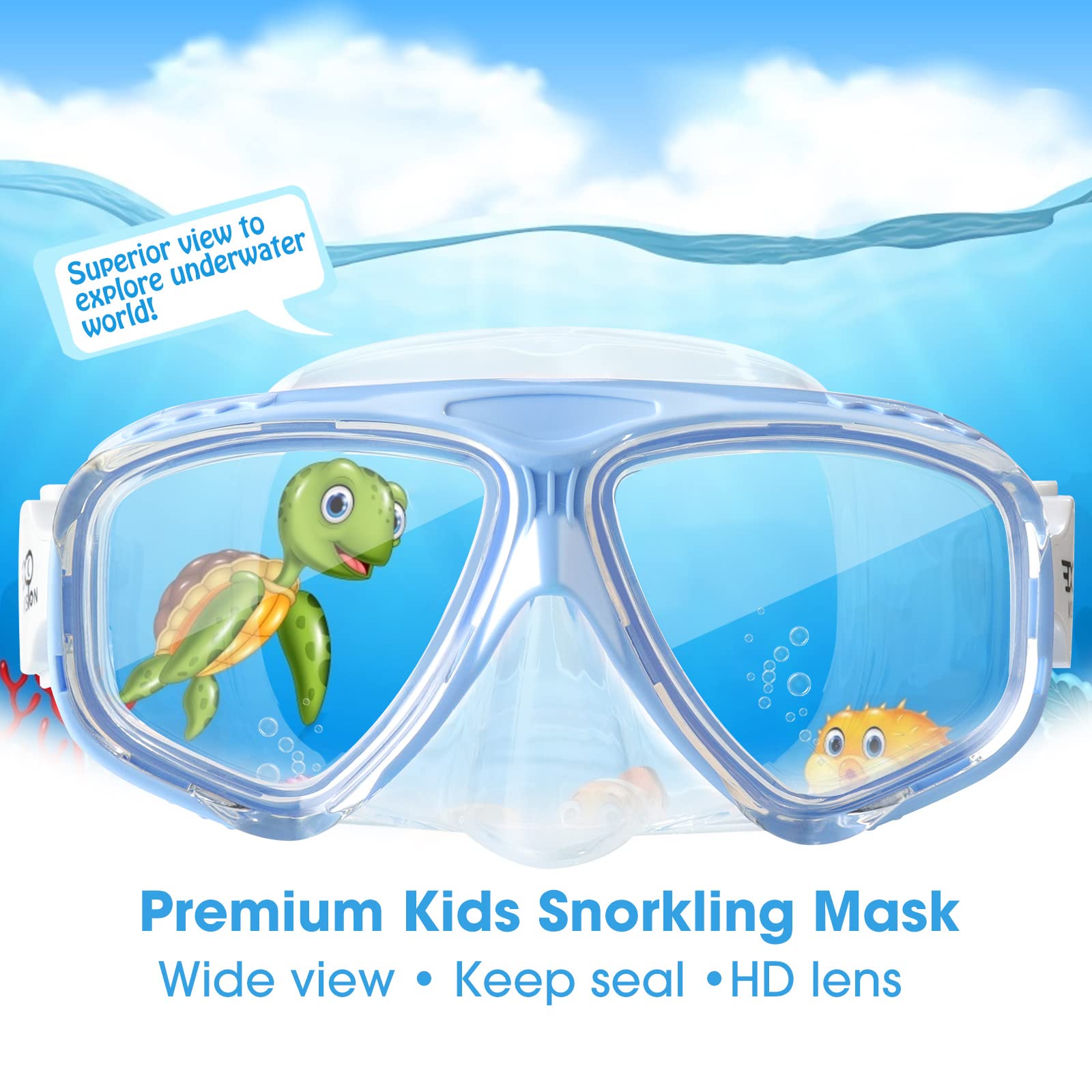 Dry Top - Set da snorkeling per bambini, unisex, anti appannamento, vista panoramica, con boccaglio per ragazzi e ragazze, attrezzatura da snorkeling per nuoto da 3 a 12 anni