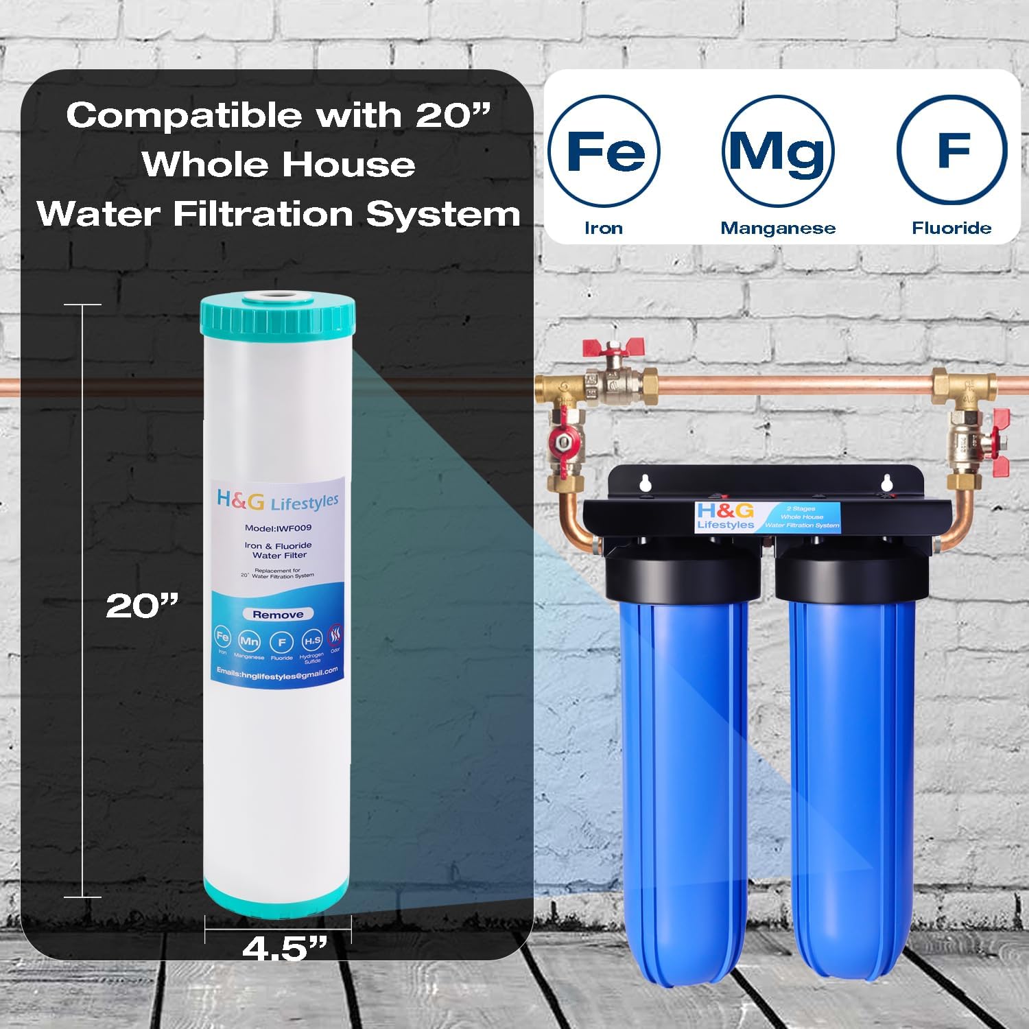 H&G Lifestyles 4.5 x 20 Iron Fluoride Water Filter Cartridge, Reduce Iron Manganese Fluoride,Compatible with ECP20-20BB, AP810-2, SPC-45-2020, R30-20BB, HDC3001, - Image 2