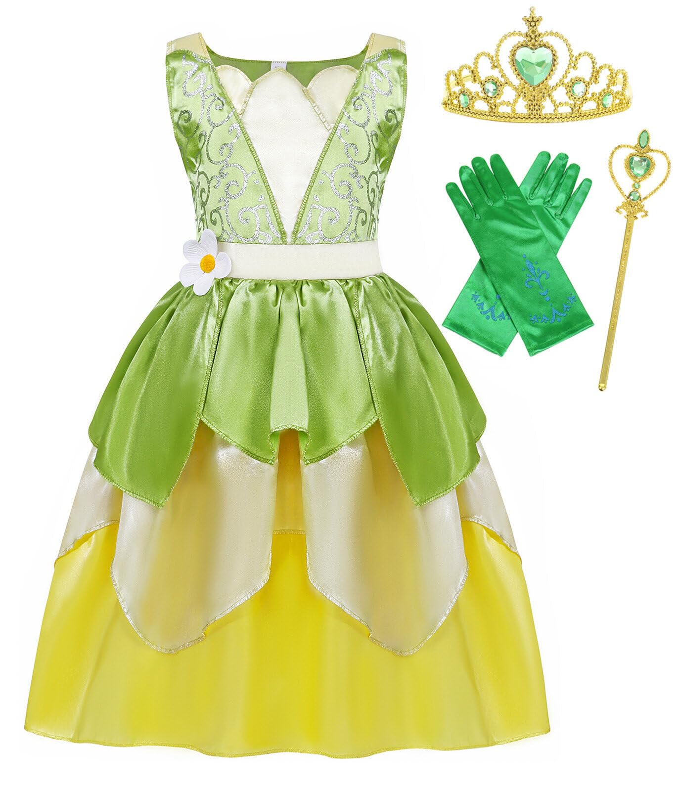 COTRIOGreen Fairy Frog Princess Dress for Girls Princess Dresses Kids Halloween Costumes with Accessories Birthday Outfits