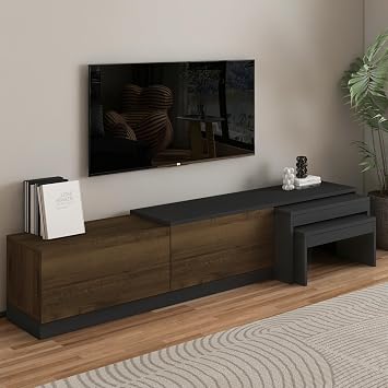 Nest TV Sehpası – Modern Tasarım,2 Kapaklı Depolama ve İkili Zigon Sehpa ile Fonksiyonel Mobilya