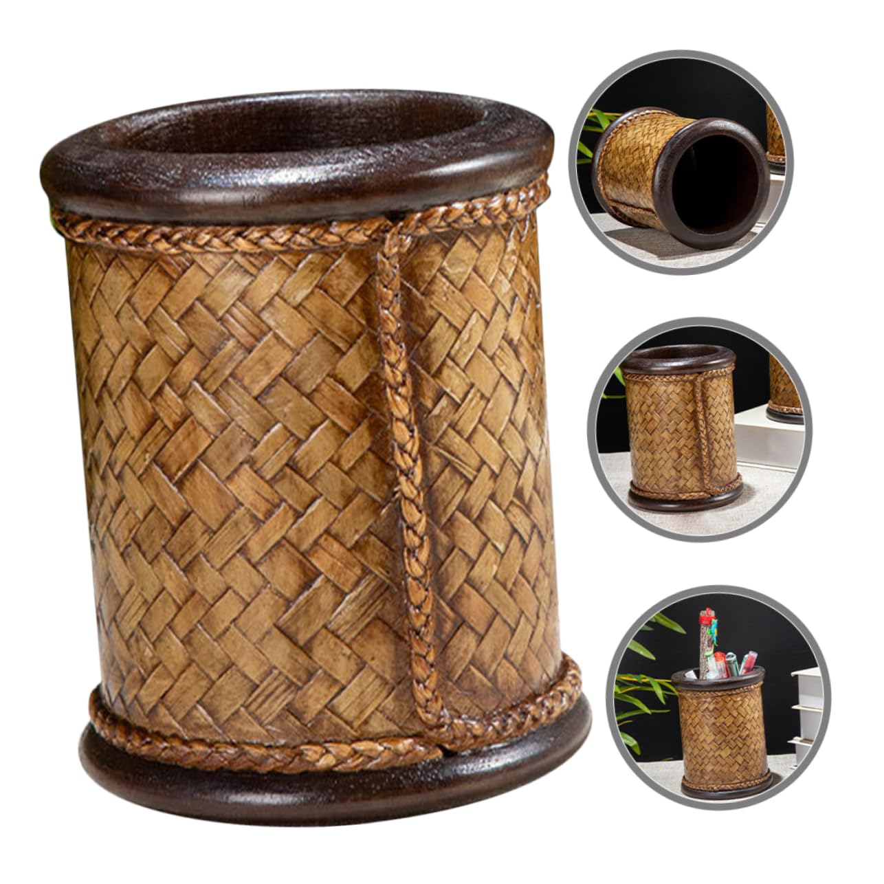 Portalápices de Madera Café, Organizador Clásico de Gran Capacidad