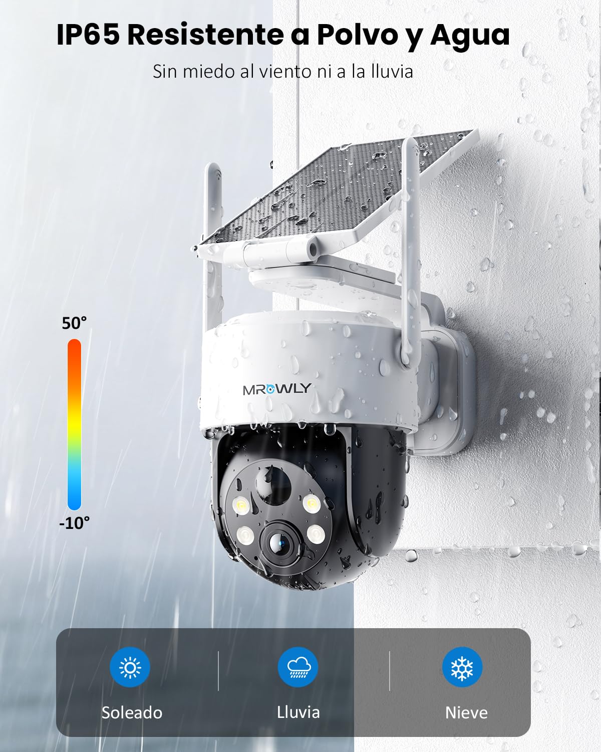 2PCS Mrowly 2K Camara Vigilancia WiFi Exterior Solar, Camara de Vigilancia con Batería Recargable, 3MP Vision Nocturna Color, 360°PTZ, Detección de Movimiento PIR, 2.4GHz, IP65