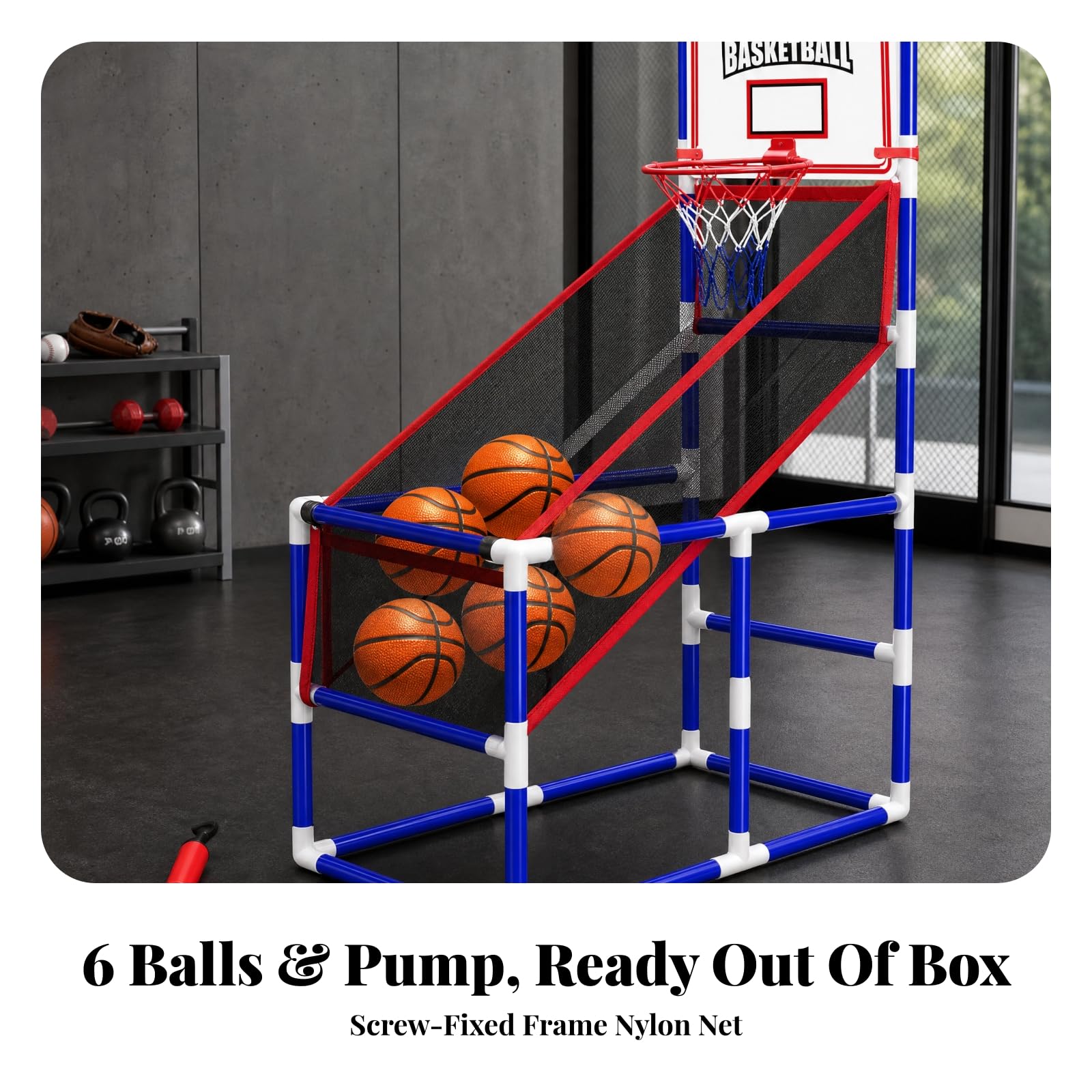 Harilla Set Baloncesto con Bomba Inflado | Diseño Compacto para Espacios Pequeños, Baloncesto con Soporte Inpendiente, Acuado para Niños